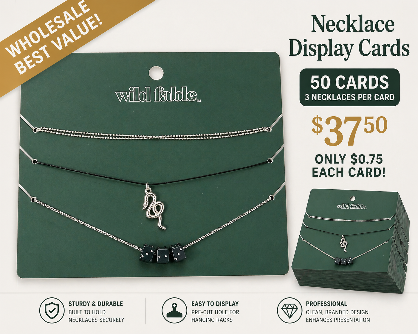 50 Pack of Necklace Cards - Snake
